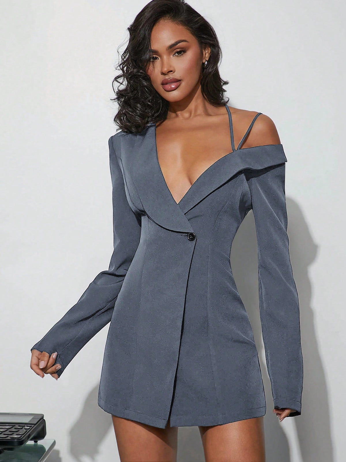 Fashionable Sexy Solid Color Asymmetric Neck Bodycon Mini Dress