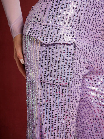 Haute Flap Pocket Sequin Wide Leg Pants