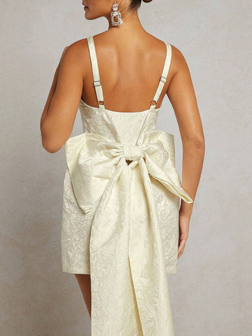 Floral Jacquard Big Bow Back Dress SKU: sz2305312955219611