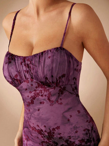Floral Print Ruched Bust Elegant Cami Mini Dress