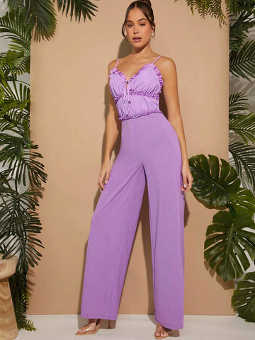 Frill Trim Cami Wide Leg Jumpsuit