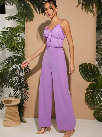 Frill Trim Cami Wide Leg Jumpsuit