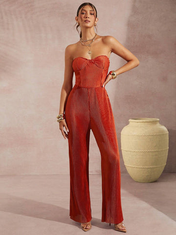 Frill Tube Wide Leg Plisse Jumpsuit