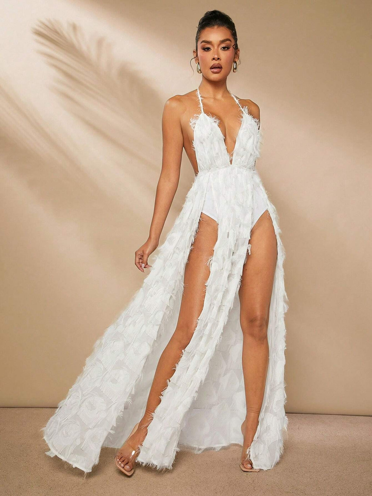 Fringe High Split Tie Backless Dress
