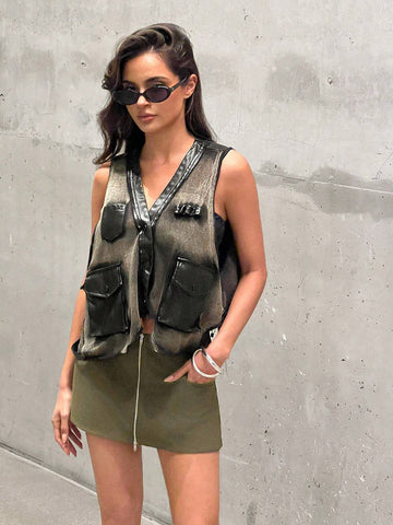 Haute Front Zip Cargo Skirt