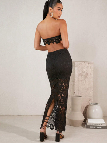 Lace Cut Out Strapless Dress