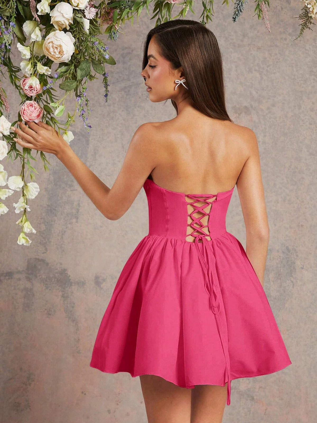 Lace Up Back Tulle Organza Layered Corset Dress