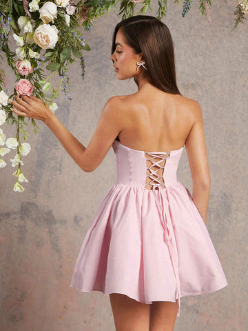 Lace Up Back Tulle Organza Layered Corset Dress