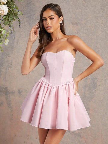 Lace Up Back Tulle Organza Layered Corset Dress
