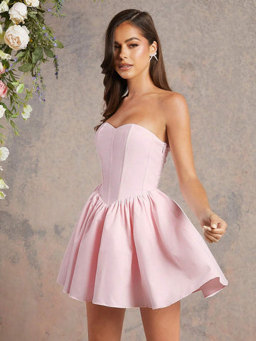 Lace Up Back Tulle Organza Layered Corset Dress