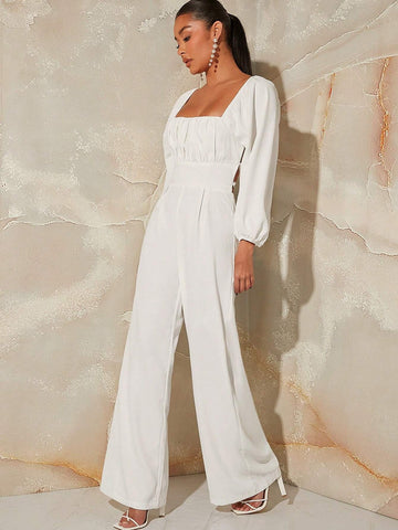 Lace Up Backless Wide Leg Jumpsuit