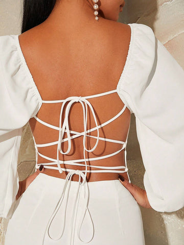 Lace Up Backless Wide Leg Jumpsuit