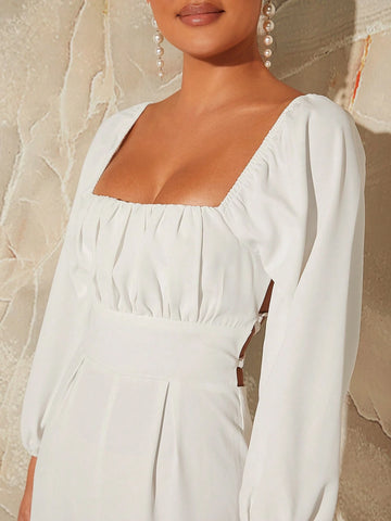 Lace Up Backless Wide Leg Jumpsuit