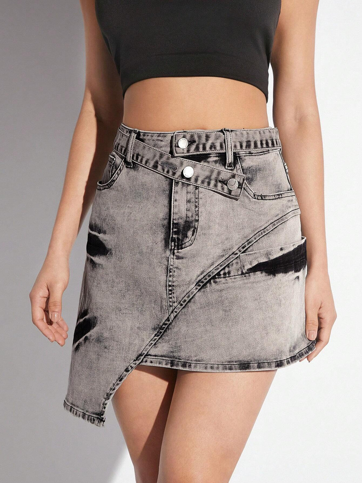Haute Ladies' Asymmetrical Hem Denim Skirt Summer Daily