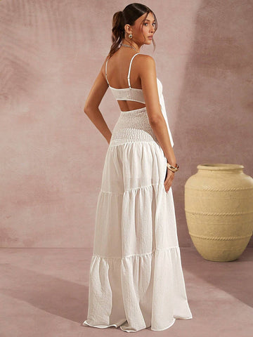 Ladies' Solid Color Hollow Out Spaghetti Strap Wide Leg Jumpsuit For Vacation