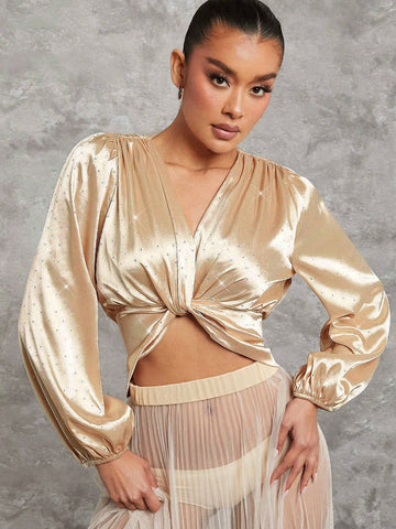Haute Metallic Twist & Rhinestone Embellishments Blouse