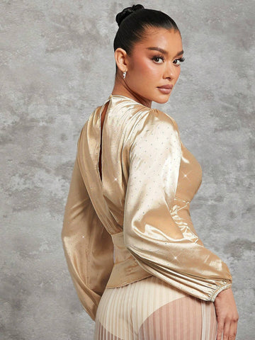 Haute Metallic Twist & Rhinestone Embellishments Blouse