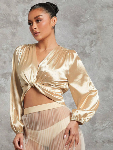 Haute Metallic Twist & Rhinestone Embellishments Blouse