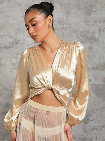 Haute Metallic Twist & Rhinestone Embellishments Blouse