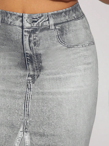 Haute Ombre Denim-Effect Print Maxi Skirt