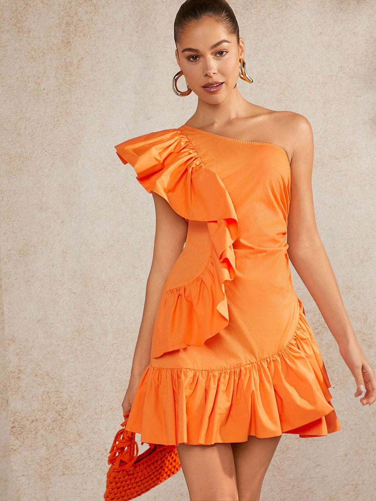 One Shoulder Asymmetric Ruffle Dress