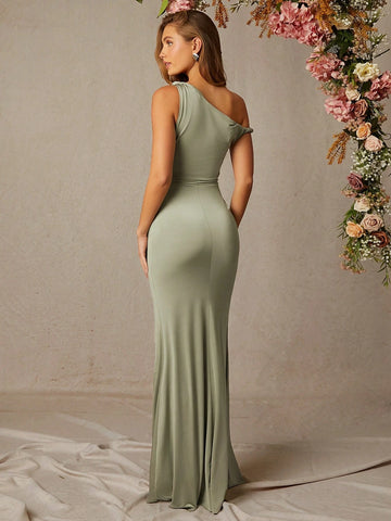 One Shoulder Twist Maxi Dress With Slit