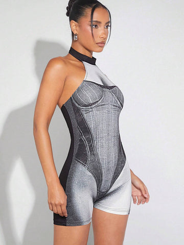 Pinstripe Body Heat Map Halter Romper