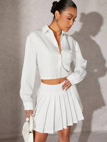 Haute Pinstripe Pleated Skirt