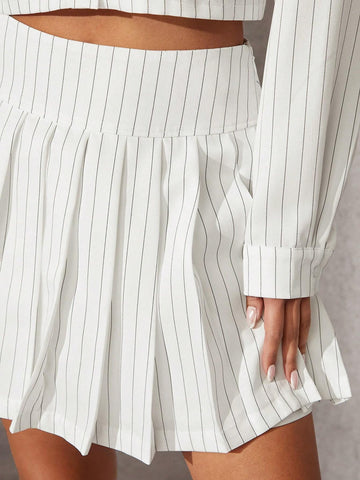 Haute Pinstripe Pleated Skirt
