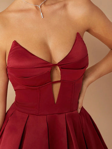 Pleated Bust Cut Out Bubble Hem Elegant Party Dress