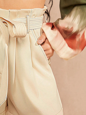 Haute Pleated Paperbag Waist Shorts With Belt