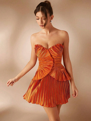 Pleated Satin Sleeveless Elegant Short Dress