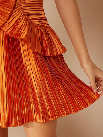 Pleated Satin Sleeveless Elegant Short Dress