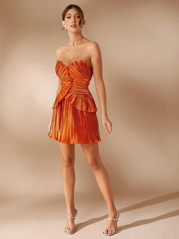 Pleated Satin Sleeveless Elegant Short Dress