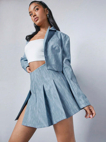 Haute Pleated Split Hem PU Leather Skirt