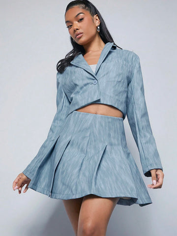 Haute Pleated Split Hem PU Leather Skirt