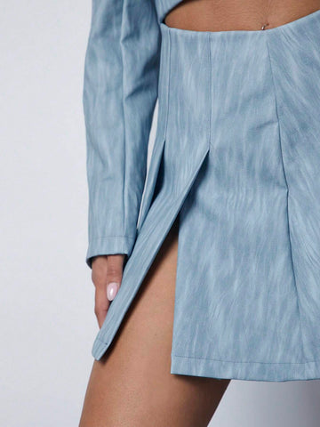 Haute Pleated Split Hem PU Leather Skirt