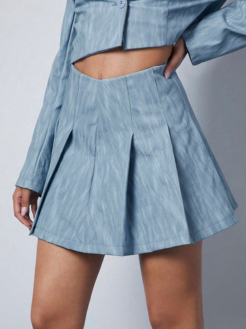 Haute Pleated Split Hem PU Leather Skirt