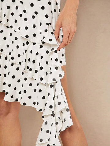 Haute Polka Dot Draped Ruffle Tiered Skirt