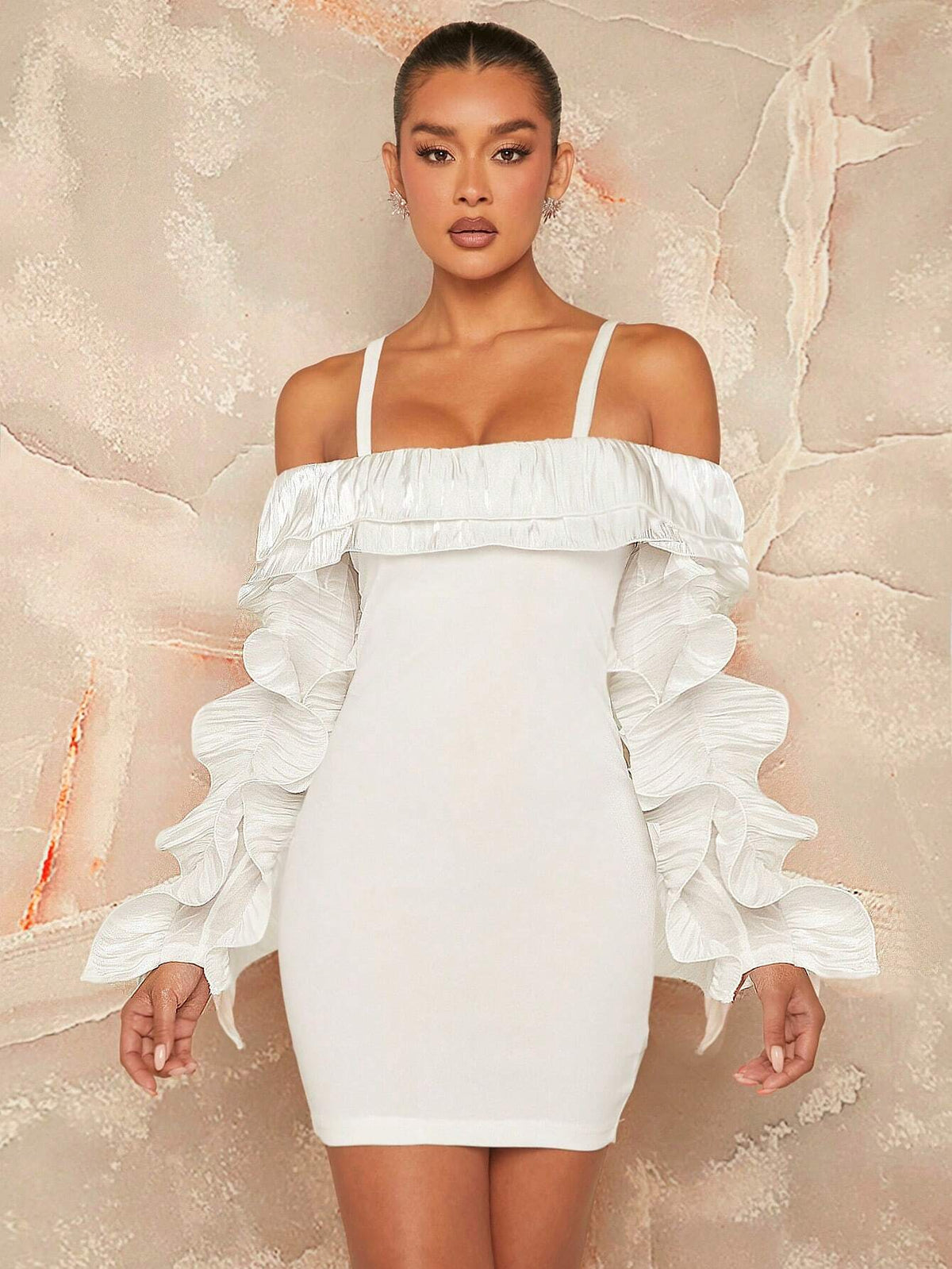 RUFFLE Detail Off Shoulder Cami DRESS