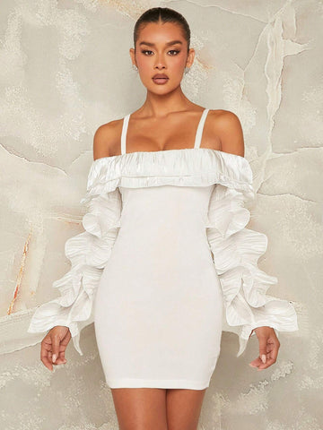 RUFFLE Detail Off Shoulder Cami DRESS