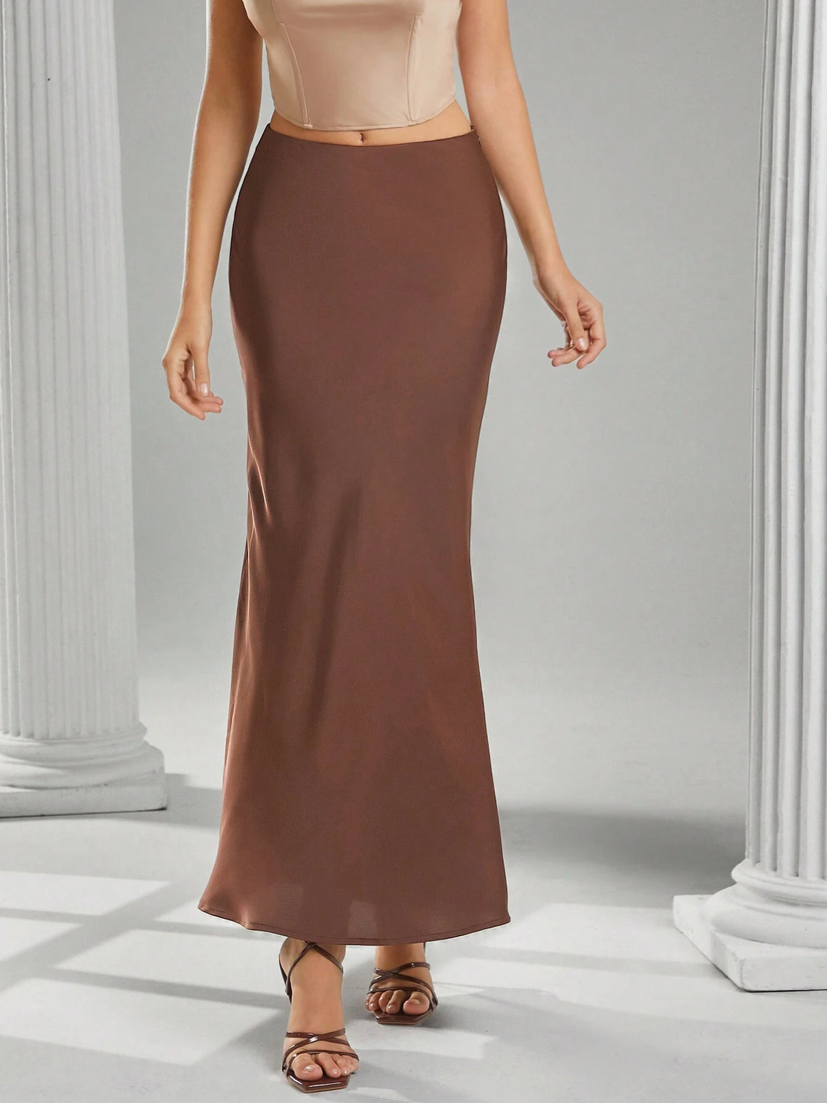 Haute Relaxed Full Length Satin Maxi Skirt