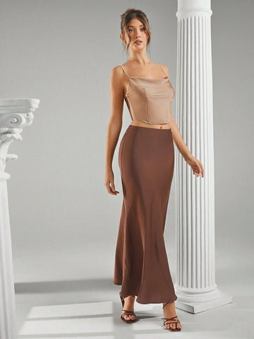 Haute Relaxed Full Length Satin Maxi Skirt