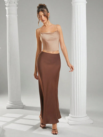 Haute Relaxed Full Length Satin Maxi Skirt