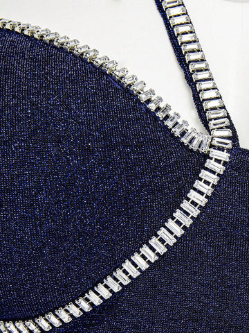 Haute Rhinestone Sweetheart Neck Crop Top