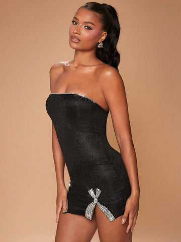 Rhinestone Trim & Bow Detail Mini Skirt