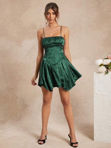 Haute Satin Flare Mini Dress With Lace Up Back
