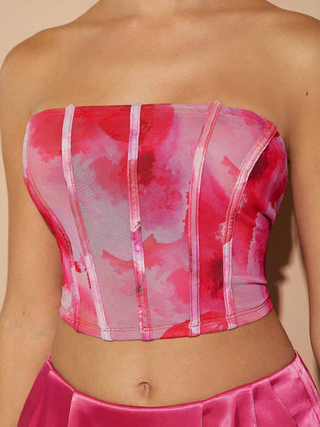 Haute Sexy Floral Print Form Fitted Crop Tube Top For Summer