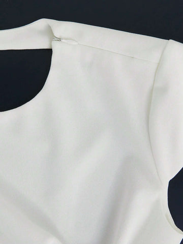 Side Cut-Out Dress With Open Back And Rhinestone Bow Accent