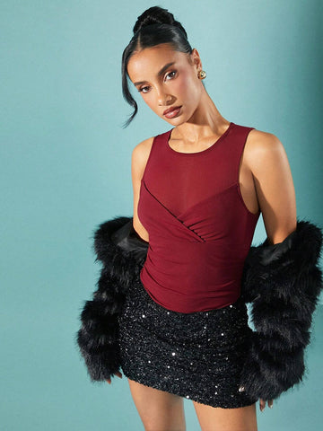 Sleeveless Sexy Elegant Holiday Party Body Suit, Winter Clothes For Women